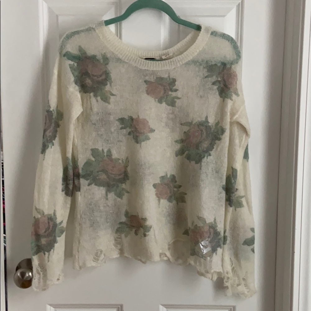 Miss Me distressed floral pullover sweater